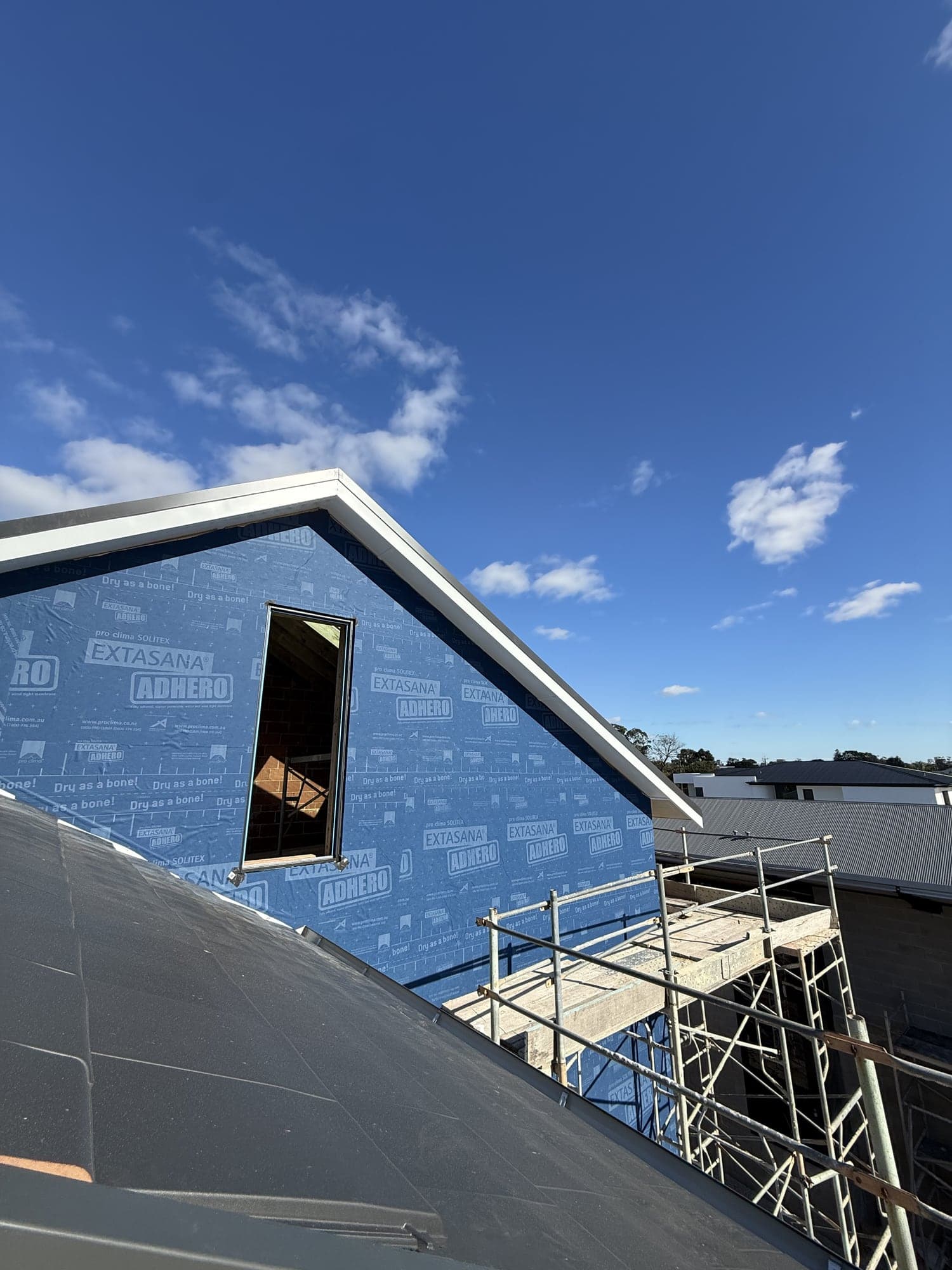 Gable wrapped before Colorbond standing seam goes on, Ascot, Perth